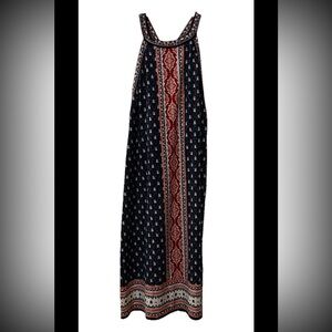 Max Studio Maxi dress Women M Red blue Racerback Peasant Boho Sleeveless Paisley